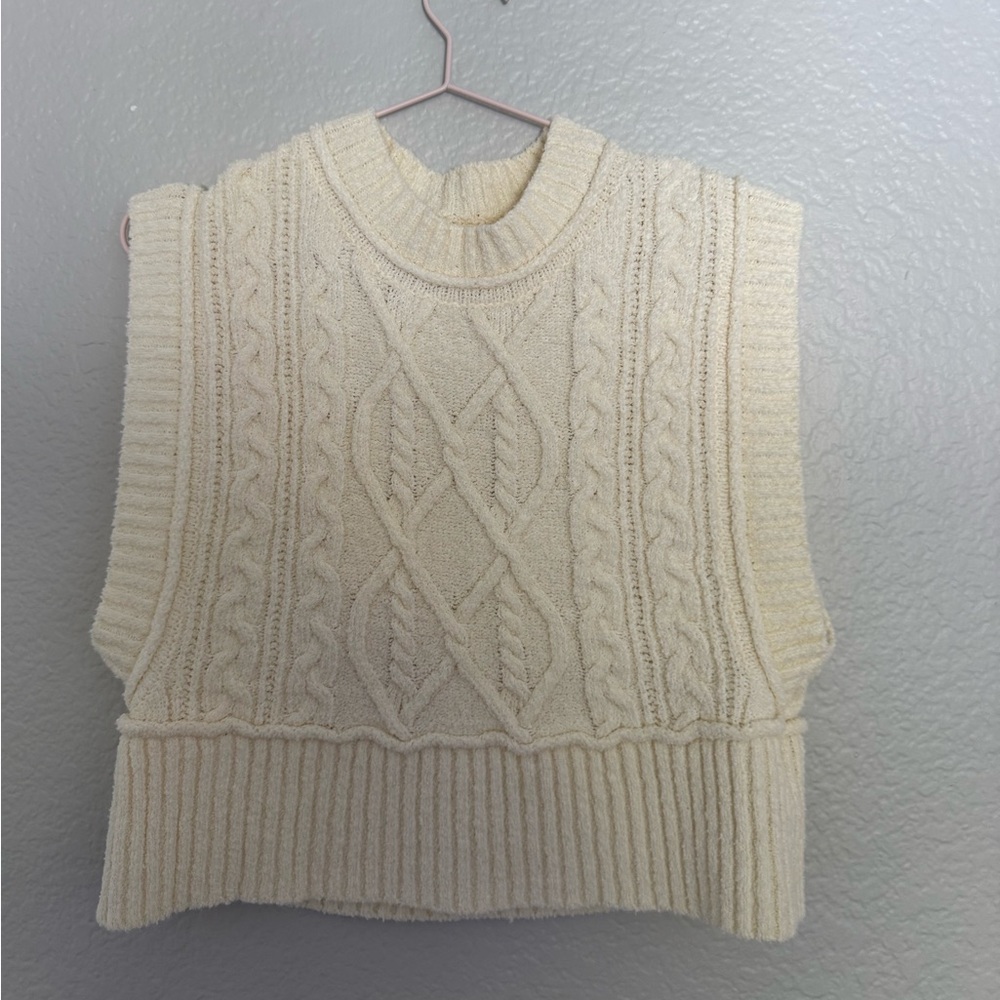 Free People Cream Cable Knit Sweater Vest